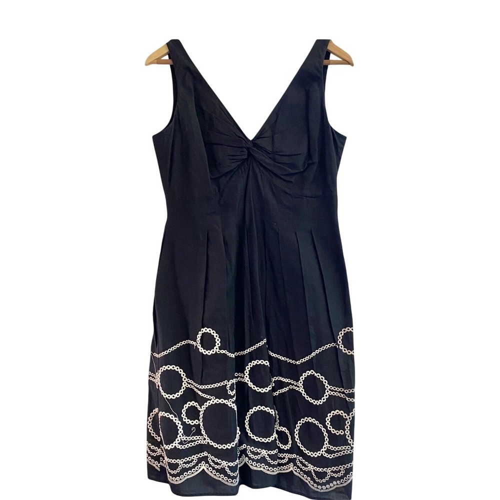 Evan Picone Dress Black Sleeveless‎ Eyelet Cotton Embroidered Lined 10